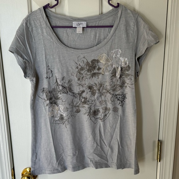 Ann Taylor Loft bluish grey short sleeve shirt - Picture 2 of 7